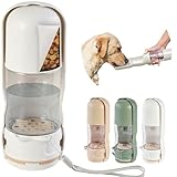 Desired Things Portable Pet Food and Water Dispenser, 2 in 1 Cat & Small Dog Water Bottle & Food Container, Lightweight, BPA Free Pet Water Bottle Traveling Essentials for Walking & Hiking - White