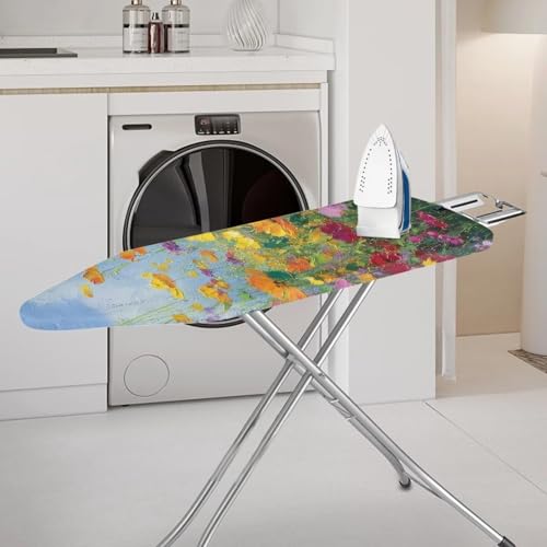Image of Color Floral Art Print Ironing Board Cover 15X54 inch - Stain-Resistant, Standard Size Iron Board Cover with Hook and Loop Elastic Edge Easy to Install, Heatproof