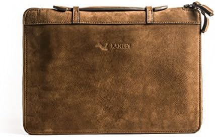 Brown Business Zippered Leather Portfolio/Professional Executive Slim Folio with Handles. Distressed Vintage Full Grain Calfskin - 13" iPad Pro/MacBook/Laptop - for Men & Women