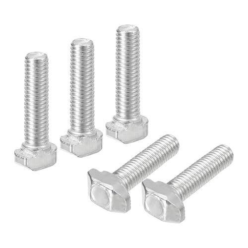 Image of uxcell 30Pcs T-Slot Bolts, M5 x 25mm Hammer Head Bolt T Screw Drop-in Stud for 2020 Series T-Slot Aluminum Extrusion Profile, Carbon Steel Nickel Plated, Silver