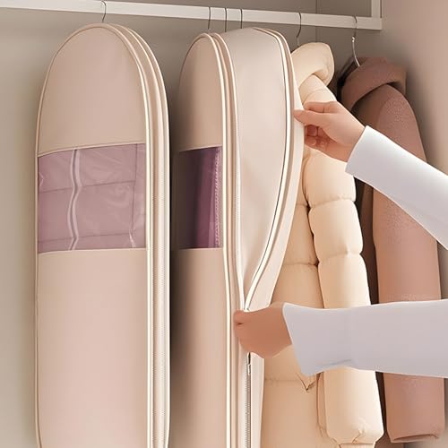 2 Pack Space Saving Hanging Garment Bag with SelfCompression Zipper, Down Coat Storage Bag Hanging Space Saver Closet Organizer, for Closet Storage3