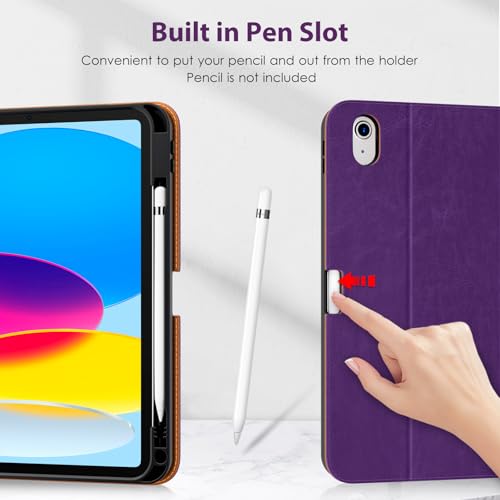 Image of DTTO for iPad 11th (A16) / 10th Generation Case with Keyboard (2025 /2022), 7 Colors Backlit Wireless Detachable Keyboard Leather Folio Cover with Pencil Holder & Pocket, Deep Purple