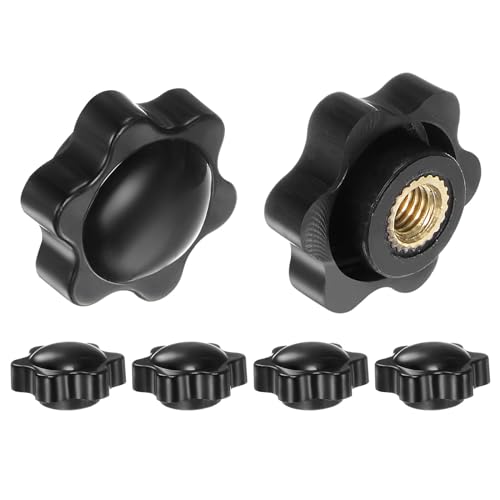 QUARKZMAN 6Pcs Estrellas de 6 Puntos M6 con Rosca Hembra de 25 mm, Cabeza de Plástico con Inserción de Latón, Perno Roscado de Agarre de Perilla Enroscable, Negro
