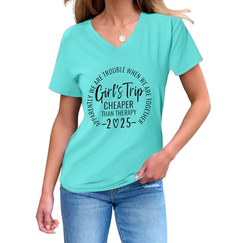 Girls Trip T Shirts for Women 2025 Funny Travel V Neck Tshirt Short Sleeve Tees Tops Soft Cotton T-Shirts3