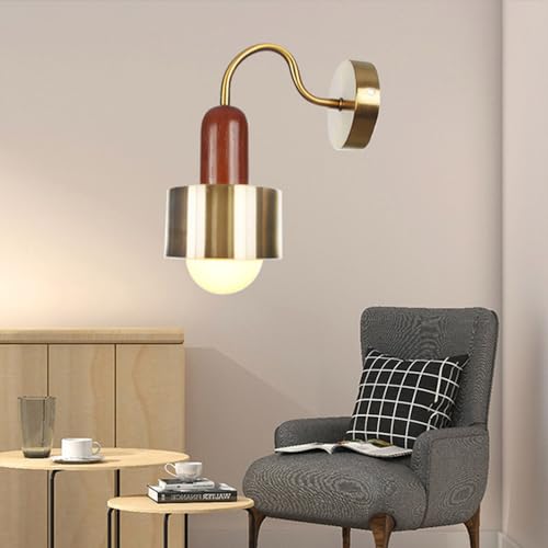 Aplique de pared LED recargable en oro cepillado y base de madera natural 4