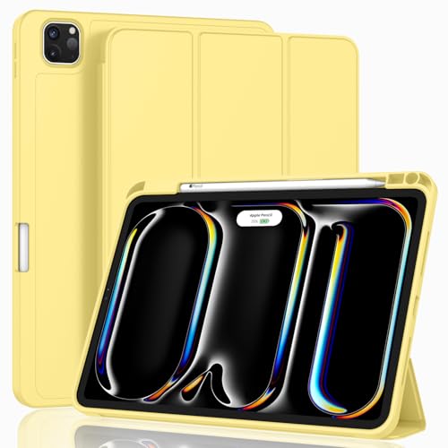 Image of ZryXal New iPad Pro 13 Inch Case (M5) 2025 / (M4) 2024 with Pencil Holder, Smart iPad Case [Support Pencil Pro and Pencil (USB-C)], Support Touch ID and Auto Wake /Sleep (New Yellow)