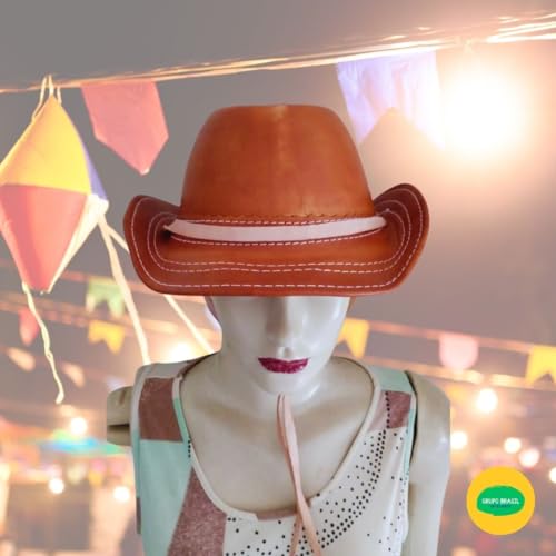 Chapéu SERTANEJO COWBOY Adulto Nordestino Couro Puro Rígido Alça Pescoço - 5 PONTOS