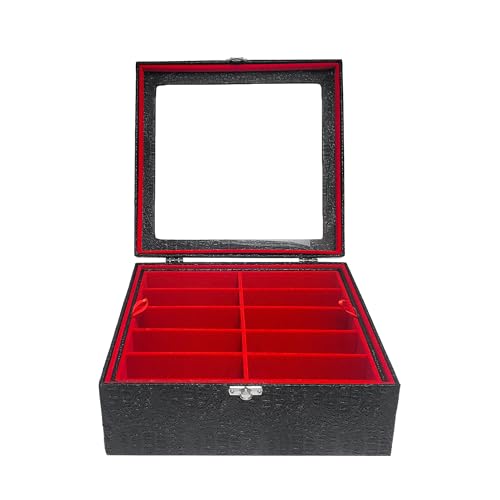 Estojo Porta Óculos 20 Casulos Preto Com Interno Aveludado Vermelho Caixa Organizador Maleta para Óc