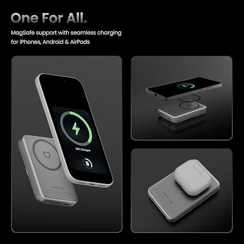 Image of CASEGEAR ACE 10000mAh Aluminium Wireless Power Bank Compatible with Magsafe, Strong N54 Magnet, 20W Fast Charging, Compatible with iPhone 12 & Above, Samsung, etc. 360 Rotating Stand, Digital Display