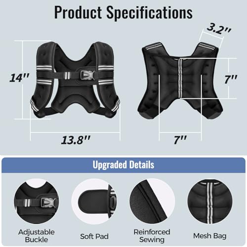 Image of Zeerun Weighted Vest, 6lb /8lb /10lb /12lb /15lb /18lb /20lb /24lb /30lb for Men Women, Reflective Stripe Adjustable Buckle, Comfortable Durable Rucking Vest for Walking Running Strength Training