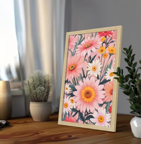 Image of ArtX Paper Floral Art Paintings with Frame for Home Decor, Wall Painting for Living Room, Multicolor, Natural Wood Color Frames, Set of 2
