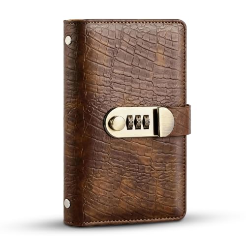 Password Lock Wallet, Secure Leather Cash Organizer with 3-Digit Combination, High Capacity Travel Money Safe for Privacy, Light Brown Crocodile Print
