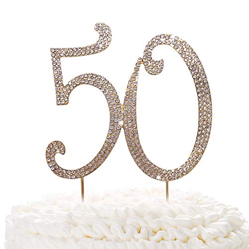 50 Gold Cake Topper | Premium Sparkly Crystal Rhinestones | 50Th Birthday Or Anniversary Party Decoration Ideas | Quality Metal Alloy | Perfect Keepsake Fifty #TOP1