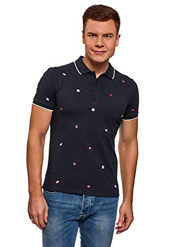 Oodji Ultra Uomo Polo in Cotone con Finitura a