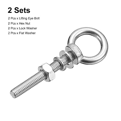Image of uxcell Lifting Eye Bolt, 2 Sets M10x70mm Eye Bolt with Nut Washer 304 Stainless Steel Shoulder Lifting Ring Eye Bolt for Hanging Item