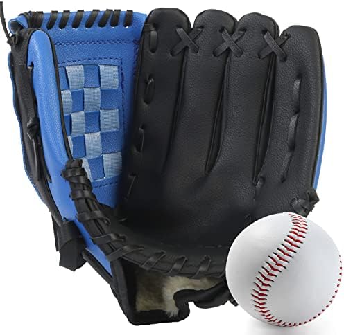 Baseball Glove,Baseball Softball Mitt with Ball for Kids Youth Adults Training and Beginner,Right Hand Throw,Left Hand Glove (Blue Black, 11.5in)