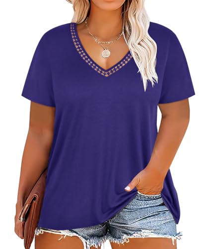 Image of RITERA Women Plus Size Tops Tie Dye V Neck Shirt Floral Camo Summer Short Sleeve Tunic Oversized Ladies Blouse XL-5XL