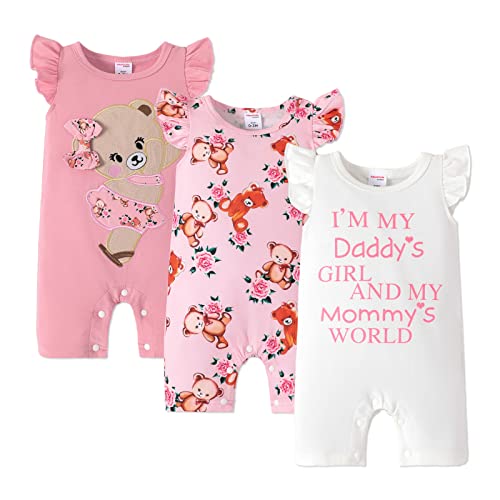 Image of AdoraCute by PatPat Baby Boys Girls Short Sleeve Rompers Cotton Baby One-Piece Outfit Bodysuit Pack of 3