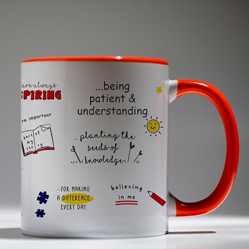 Image of DAYS Thank You Teacher Personalized Mug Custom Teacher's Name Best Teacher Gift, Teacher on Birthday Helping Me to Grow Happy Teachers Gift for Teacher | Coach | Mentor | Guide | Guru Red Mug