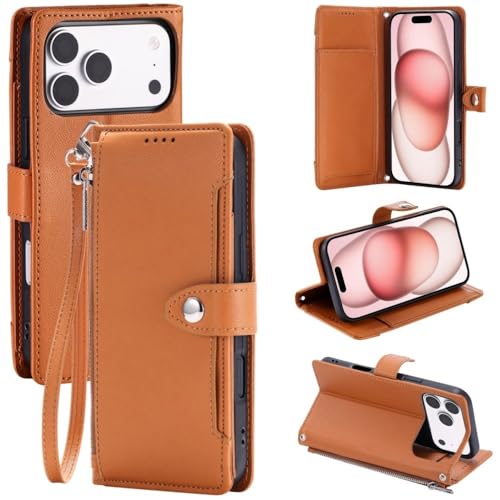 Étui iPhone 15 Plus en cuir marron idéal pour le bureau et les voyages