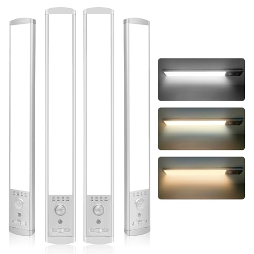 Under Cabinet Lighting, 4Pack Motion Sensor Light Indoor with 3 Color Temps, Rechargeable Under...