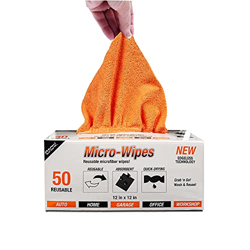 Image of Eurow 200GSM Microfiber Cleaning and Drying Cloths with Dispenser Box, Reusable, Streak-Free, Scratch-Free, Ultra Absorbent, Edgeless for All Surface Types, 12x12in, 50-Pack, Orange