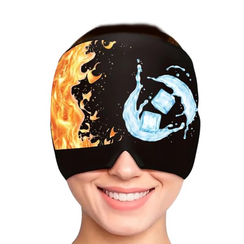 VYNZO Cuffia per alleviare l'emicrania con gel caldo e freddo, per emicrania, fascia per testa fredda per mal di testa, inodore, per alleviare la tensione sinusale, occhi gonfi (nero)