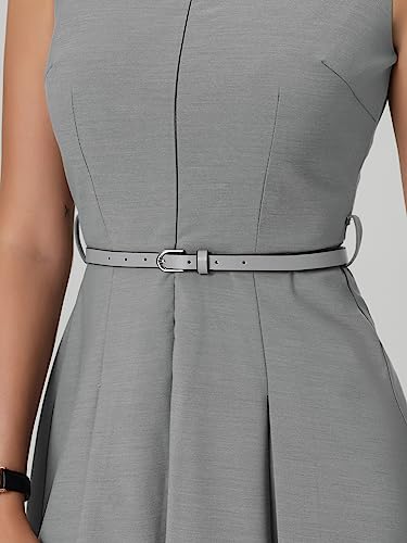 Women's A-Line Dress Sleeveless Zip Up Office Work Flare Pleated Dresses with Belted4