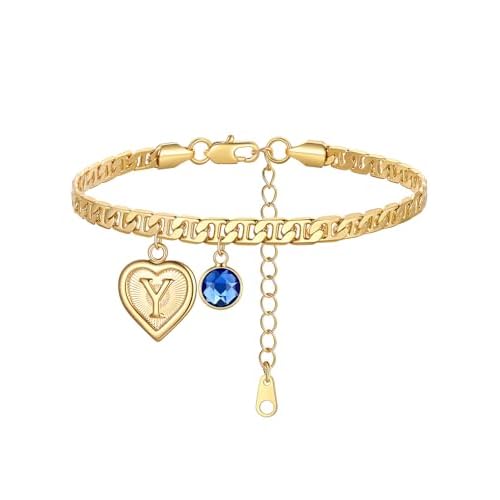 Custom4U Personalized Initial Ankle Bracelets for Women 14K Gold Plated Dainty CZ Birthstone Heart/Hexagon Letter Initial Anklets for Women Adjustable Silver/Gold Foot Chain Summer Beach Jew