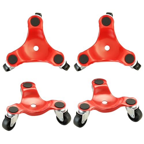 weyleity 4 Pack Steel Tri-Dolly | 220 lbs Load Capacity, 3 Wheel Furniture Mover Dolly for Moving Furniture, Appliances, Cabinets, 6 Inch, Durable & Easy to Use