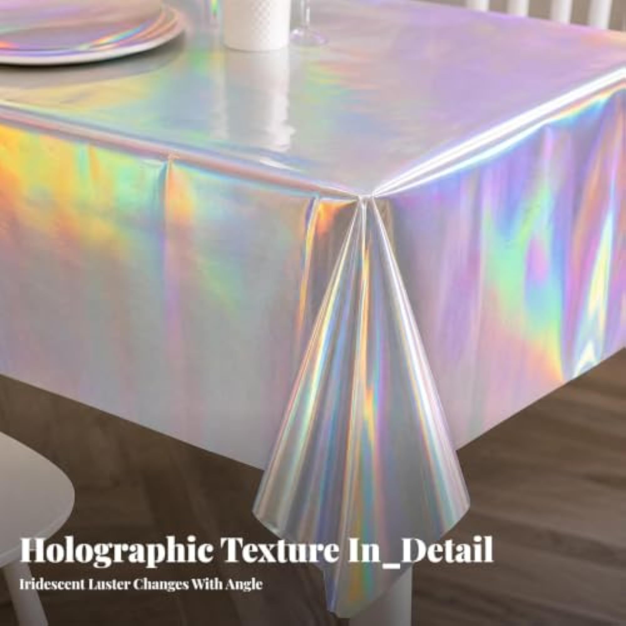 Glittering Holographic Tablecloth, Iridescent Design for Parties