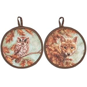 Primitives by kathy fox and owl hot pad set  urban country home decor