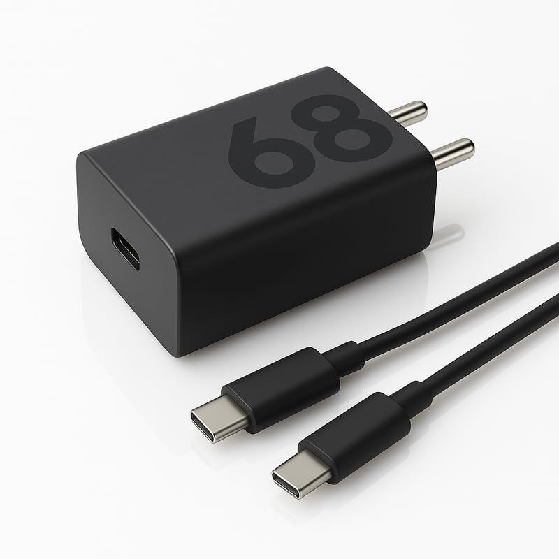 Image of Motorola 68W C-Type TurboPower Charging Adapter with 3.3 Ft USB C to C Cable for Motorola Edge 60 Pro, Moto 60 Fusion, 50 Fusion, G96, G85, Razr 60, 60 Ultra, Edge 50, G35, G64 | 68 W Charger, Black