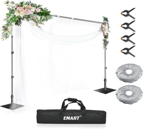 Image of EMART Backdrop Stand 3mx3m(HxW), Photo Back Drop Stand with Base, Black | Adjustable 10ft Background Support, Heavy Duty Backdrop Frame with Spring Clamps/Water Bags, for Video Studio Birthday Party