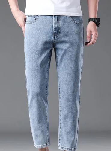 Men’S Fashion Loose Fit Straight Leg Patchwork Denim Pants Button Fly Midweight Ankle Length Casual Skinnies Jeans2