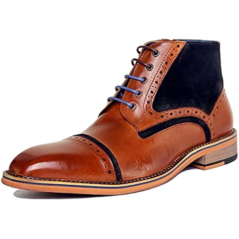 JUSTINREESS ENGLAND Justin Reess Hi Dennis Men's Lace Up Suede Leather Brogue Bootss in Brown Blue Cover