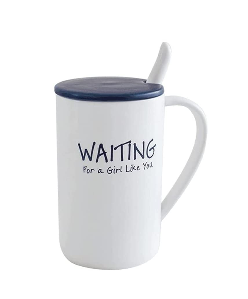 Tasse Kaffeebecher Creative Slogan Kaffeetassen-Löffel-Set Mit Deckel, Große Keramik-Kaffeetasse, Multifunktionale Teetasse Teetasse Kaffeetassen (Color : B-White, Size : 450ml)