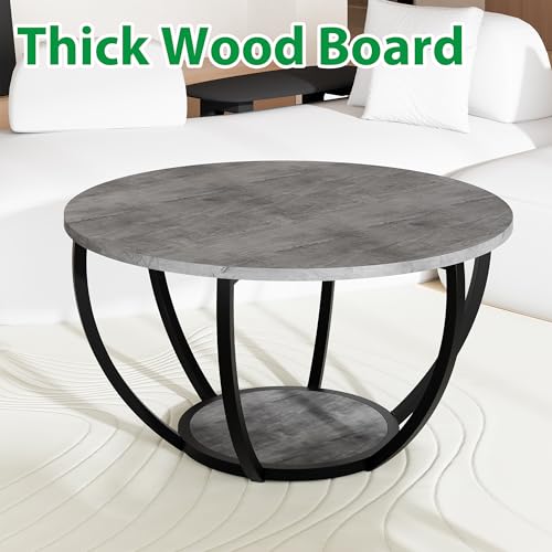 HOMERECOMMEND Couchtisch Rund,Runder Couchtisch,Sofatisch mit Ablage,Beistelltische mit stauraum,Wohnzimmertisch,Sofatisch Tische für Heimbüro,Grau – Bild 6