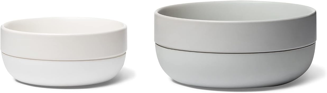 Waggo Ceramic Cling Dog Bowl with Rubber Bottom for Small and Large Breeds - Heavyweight Bowl with Anti-Skid Non Slip Rubber Bottom, Dishwasher Safe (Small, Light Grey)
