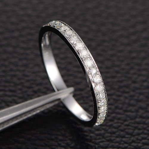 Moissanite Wedding Band Half Eternity MIlgrain Anniversary