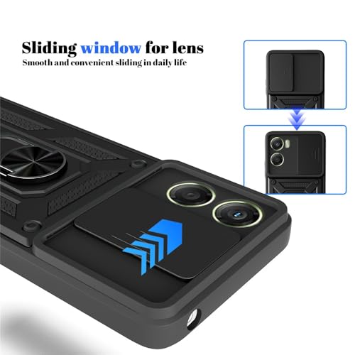 Image of Heavy Duty Back Case Cover for Moto G06 Power 5G, Shockproof Moto G06 Power Back Cover, Ring Case with Kickstand and Camera Protection Shutter - Black