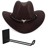 Cowboy hat Men Wester-1/4 Faux Felt Wide Brim Outdoor Sunshade Hat with String for Men Women Bronze