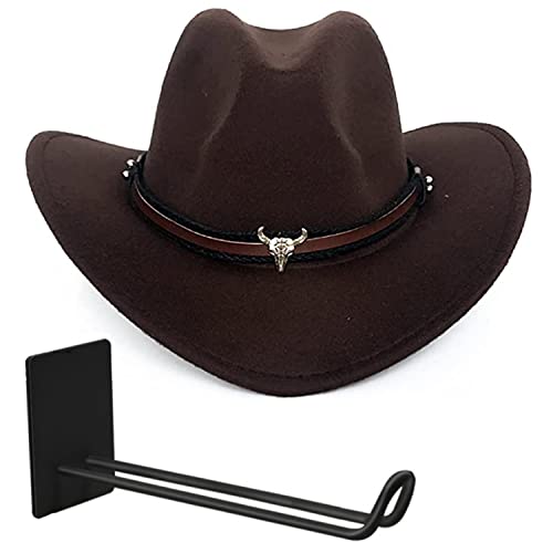Cowboy Hat Men Wester-1/4 Faux Felt Wide Brim Outdoor Sunshade Hat With String For Men Women Bronze (Holder Hook) #TOP5