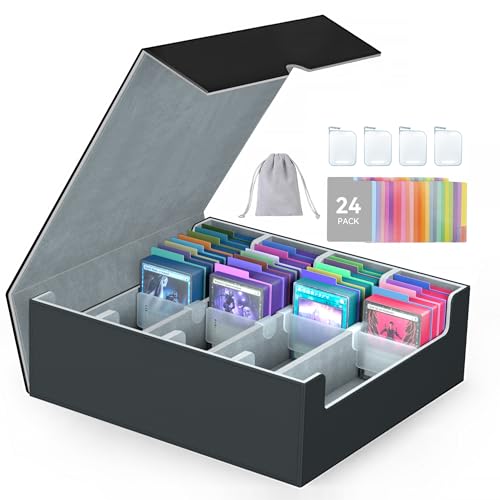 ENTUMO 4-Row【3200+】 Trading Card Storage Box, Card Organizer Holder With 24 Dividers, Case Fit for Mtg Tcg Magic Commander Deck Playing Cards, Deck Box for Sport Card