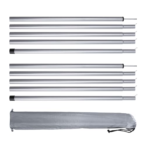 NAKIHOUSE 2 Stück Zeltstangen mit Aufbewahrungstasche, Aluminium Zeltstange Teleskopstange für Tarp, Zelt, Sonnensegel, Camping, verstellbar von 40cm-200cm, Silber