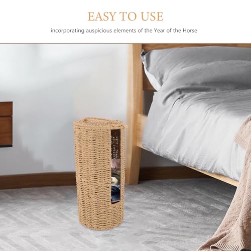 Panier rangement rotin rigide porte papier toilette salle de bain avec couvercle