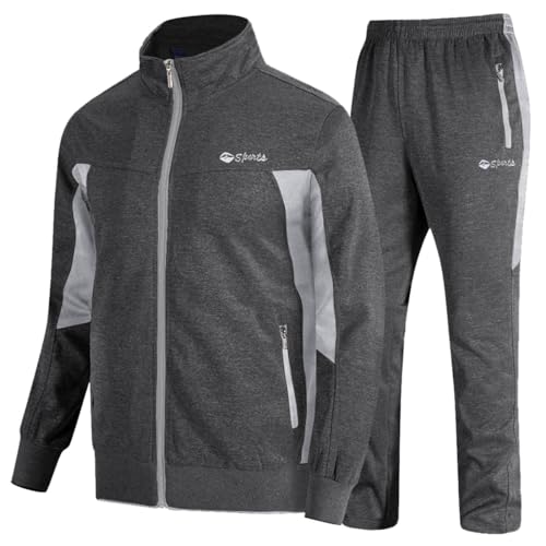 TBMPOY Men's Tracksuits Sweatsuits for Men Set Track Suits 2 Piece Casual Athletic Jogging Warm Up Full Zip Sweat Suits Dark Grey/Light Grey XL