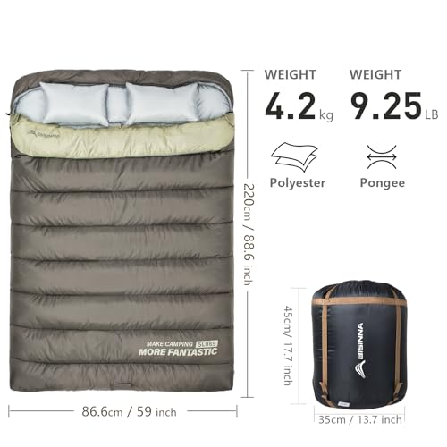 Image of BISINNA Double Sleepinag Bag for Adults Two Person Queen Size Camping Sleeping Bag for All Season Backpacking Hiking Cold Weather with Compression Sack