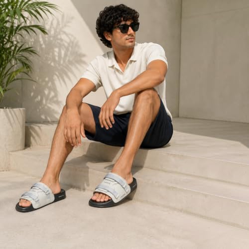 Image of CHUPPS Element Grey & Black Drift Orthopedic Slippers | Soft Footpharma Footbed | Breathable Ventilation Holes | Lightweight Flip Flops | Anti-Skid Chappals for Everyday For Mens
