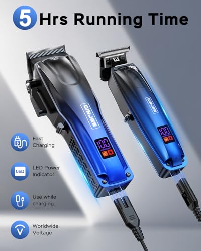 Image of Cordless Hair Clippers and Trimmer Set for Men | Professional grooming kit with travel case, LED display, stainless steel blades, fade lever, and guide combs